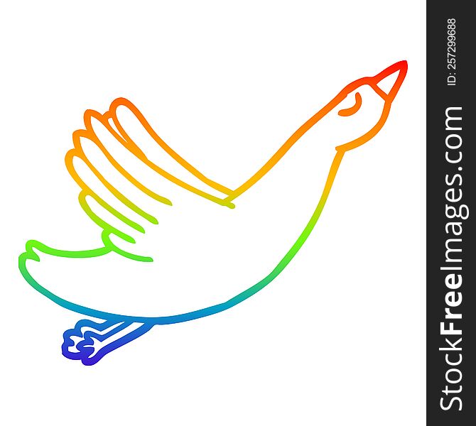rainbow gradient line drawing of a cartoon flying goose