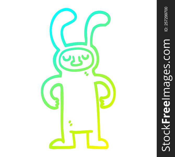 Cold Gradient Line Drawing Cartoon Man Dressed As A Bunny