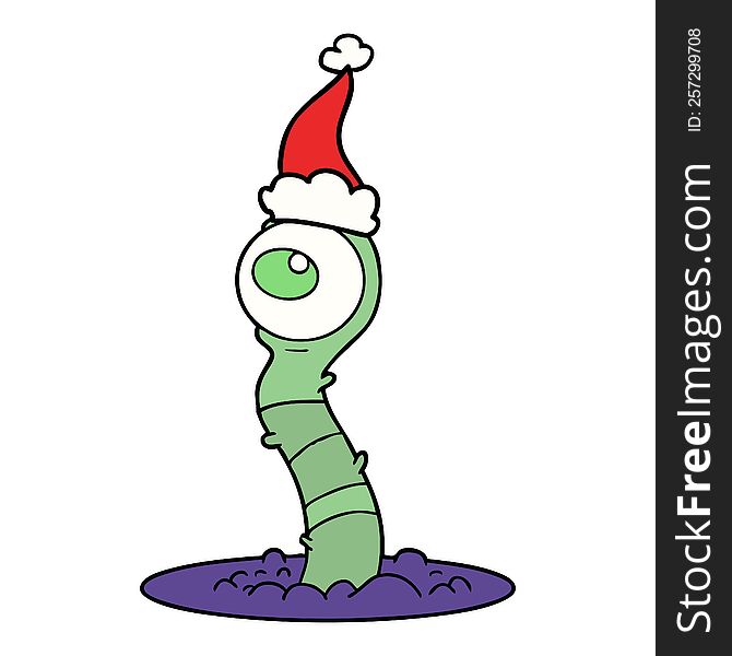 Line Drawing Of A Alien Swamp Monster Wearing Santa Hat
