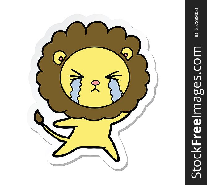 Sticker Of A Cartoon Crying Lion