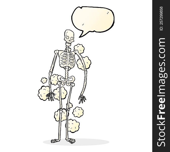 cartoon dusty old skeleton with speech bubble