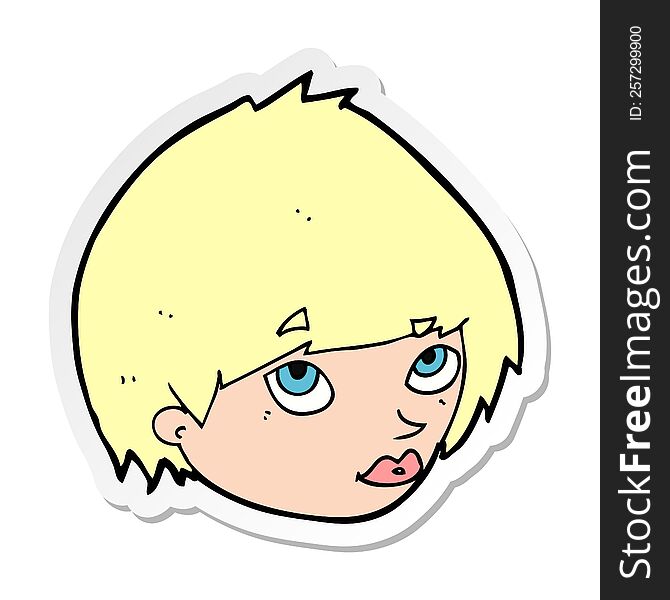 Sticker Of A Cartoon Female Face Looking Up