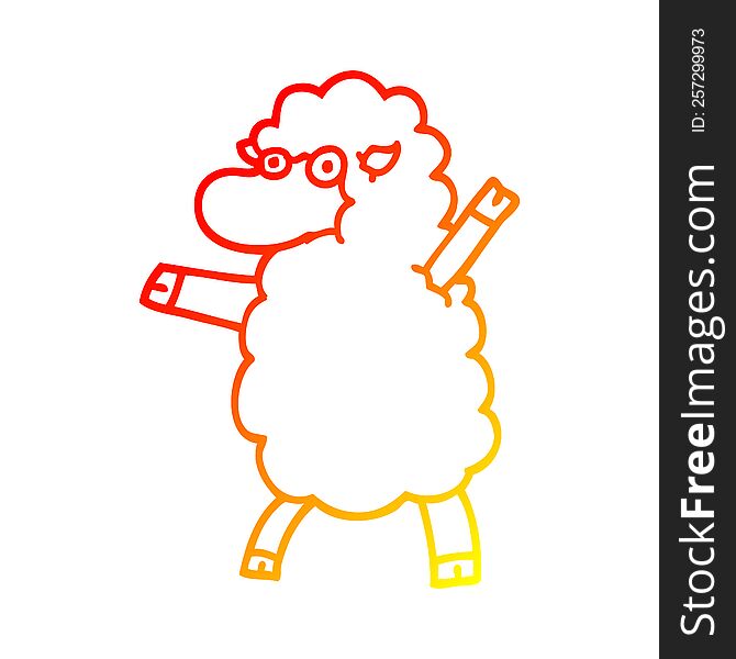 Warm Gradient Line Drawing Cartoon Sheep Standing Upright