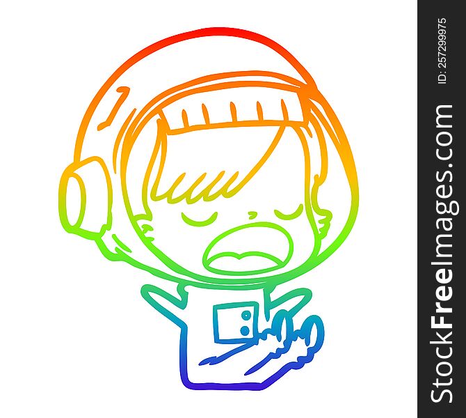 Rainbow Gradient Line Drawing Cartoon Astronaut Woman Explaining
