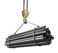 Crane Hook With Steel Pipes 3D. Stock Photo Crane Hook With Steel Pipes 3D. Stock Photo