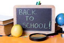 Back To School Word On Board, Books And Globe Royalty Free Stock Photography Back To School Word On Board, Books And Globe Royalty Free Stock Photography