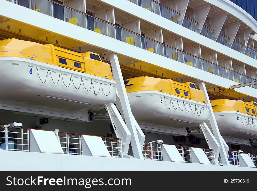 Lifeboats on big cruise liner