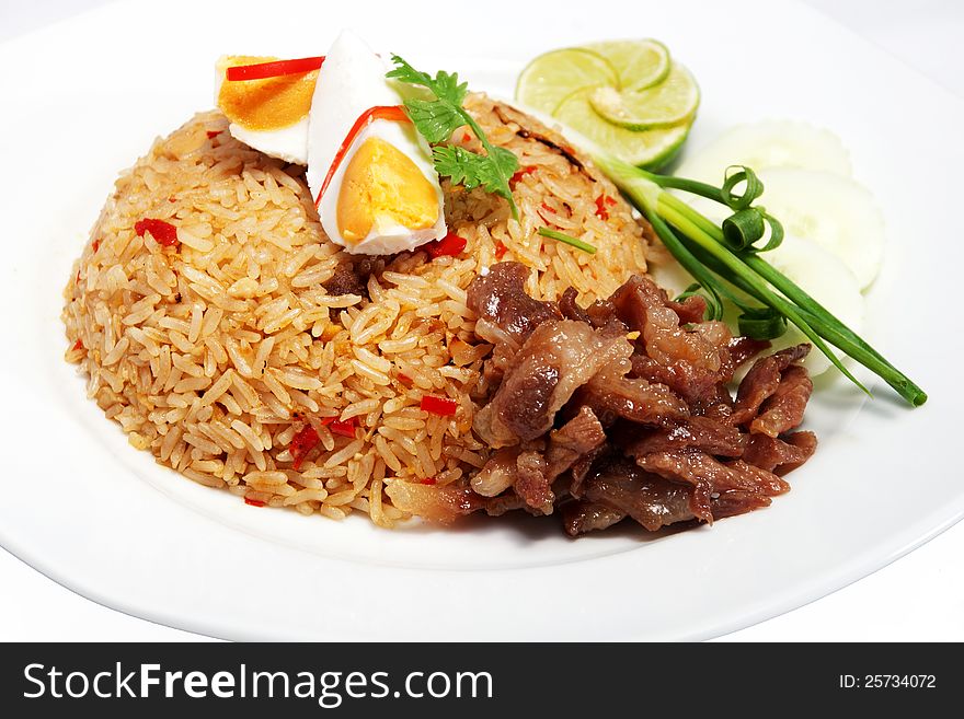 Rice with shrimp paste with sweet pork and Salted egg