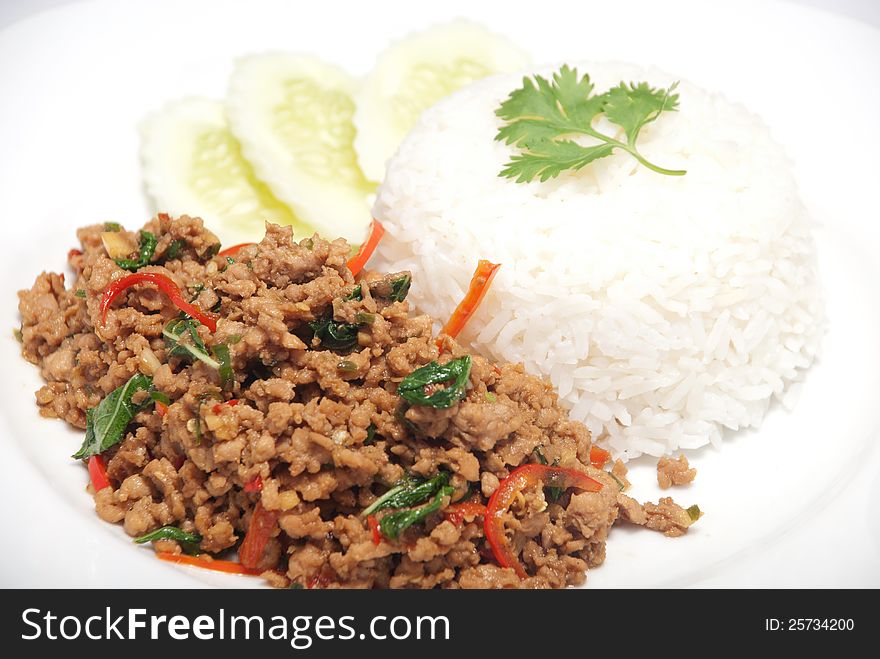 Fried rice with basil pork