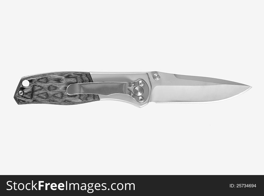 Small penknife with the wooden handle. Black and white. Small penknife with the wooden handle. Black and white.