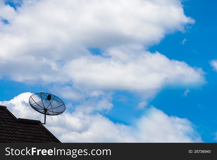 Satellite dish with blue sky background. Satellite dish with blue sky background