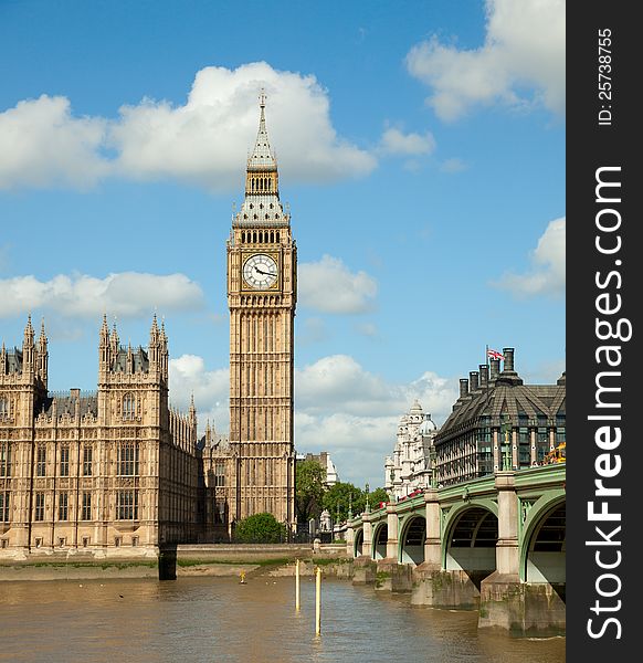 Buildings of Parliament  with Big Ben tower in London UK