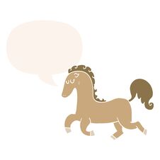 Cartoon Horse Running And Speech Bubble In Retro Style Royalty Free Stock Images