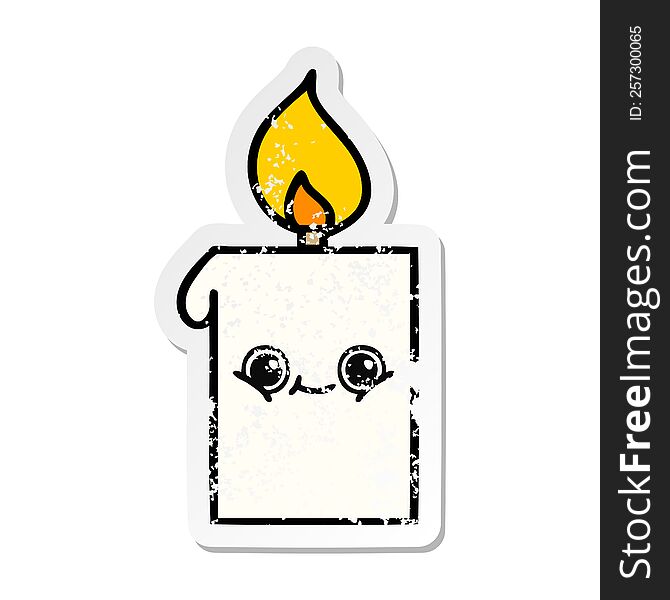 distressed sticker of a cute cartoon lit candle