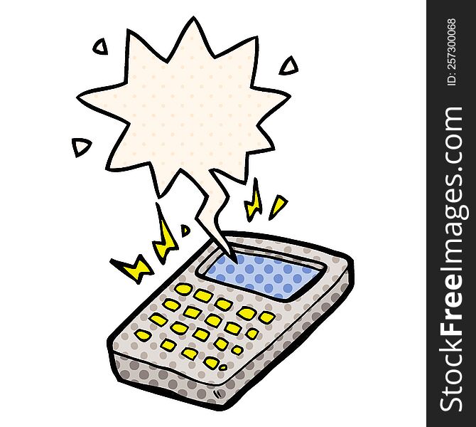 cartoon calculator with speech bubble in comic book style