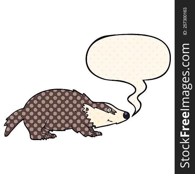 Cartoon Badger And Speech Bubble In Comic Book Style