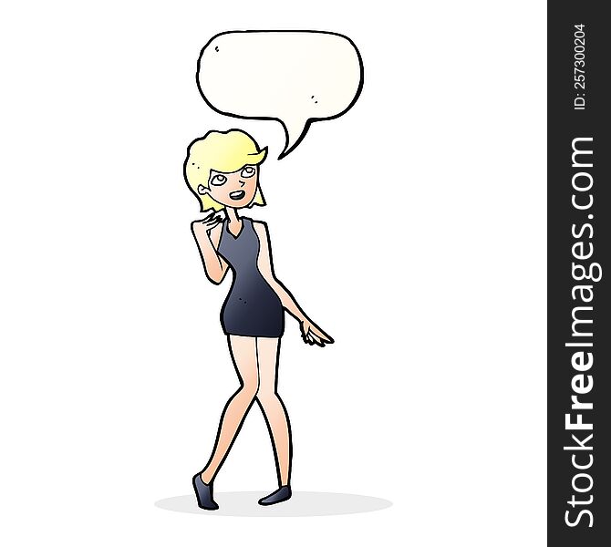 Cartoon Woman In Cocktail Dress With Speech Bubble