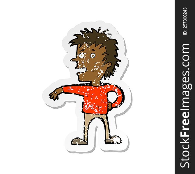Retro Distressed Sticker Of A Cartoon Man Making Dismissive Gesture
