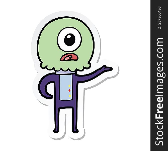 Sticker Of A Cartoon Cyclops Alien Spaceman Explaining