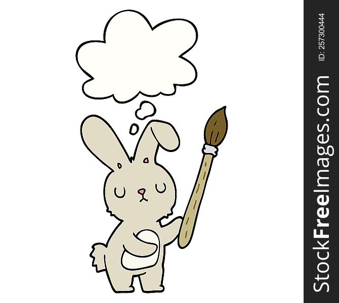 Cartoon Rabbit With Paint Brush And Thought Bubble