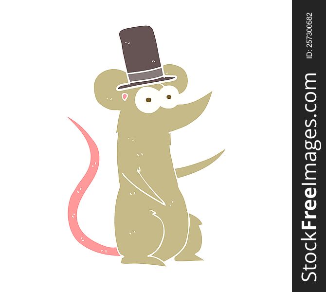 Flat Color Illustration Of A Cartoon Mouse Wearing Top Hat