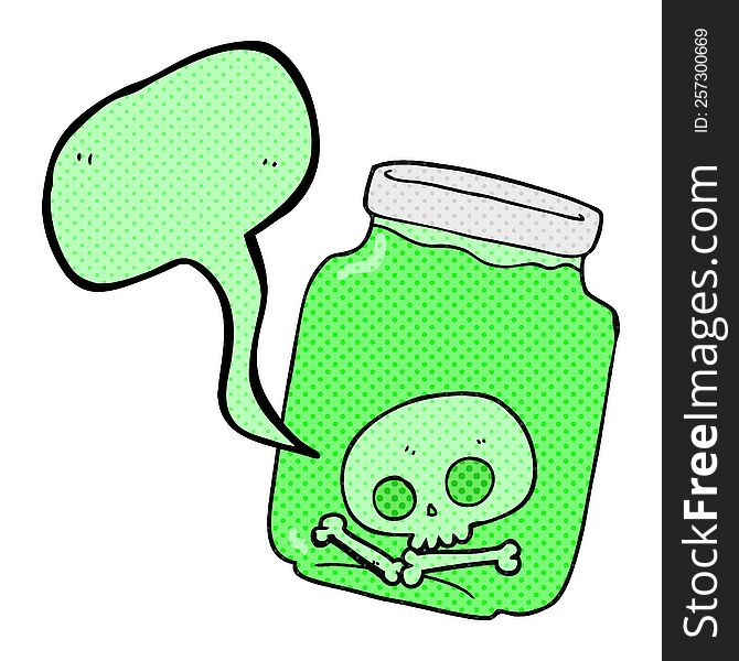 freehand drawn comic book speech bubble cartoon jar with skull