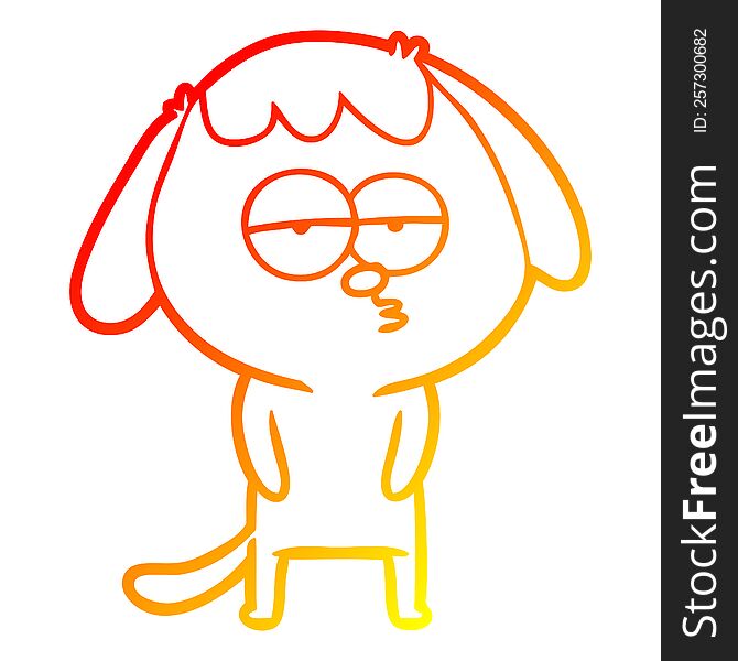warm gradient line drawing of a cartoon tired dog