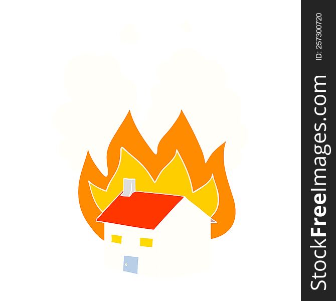 flat color style cartoon burning house