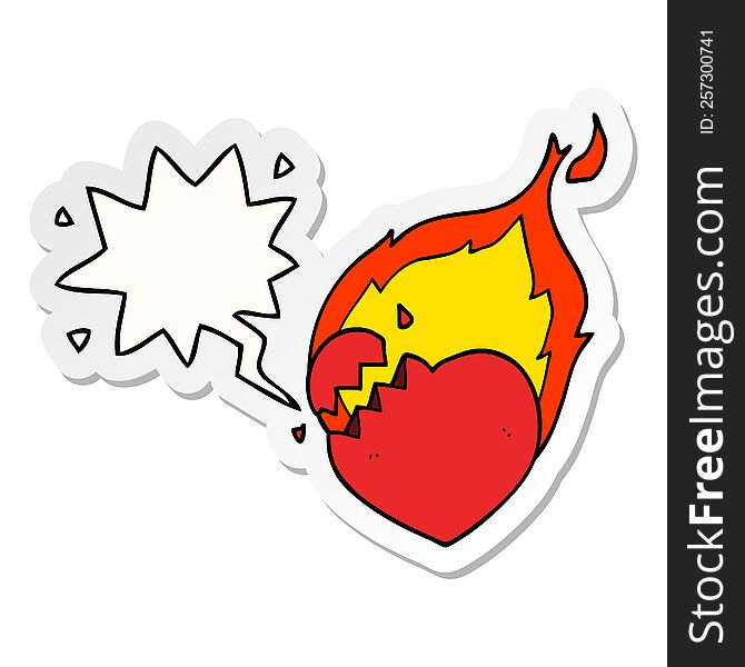 cartoon flaming heart and speech bubble sticker
