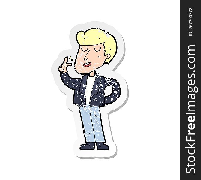 retro distressed sticker of a cartoon cool guy snapping fingers