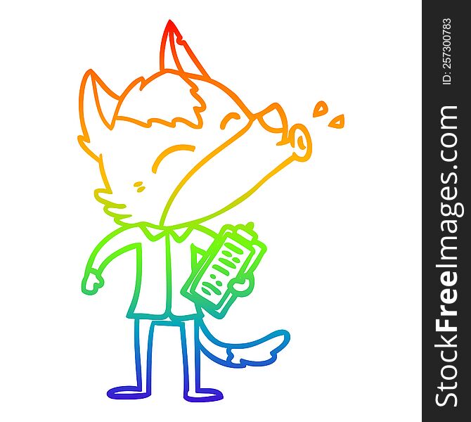 Rainbow Gradient Line Drawing Howling Office Wolf Cartoon