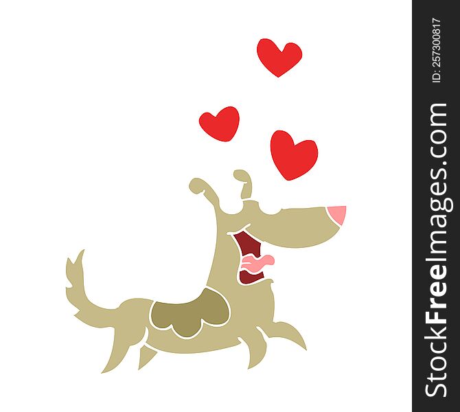 flat color style cartoon dog with love hearts
