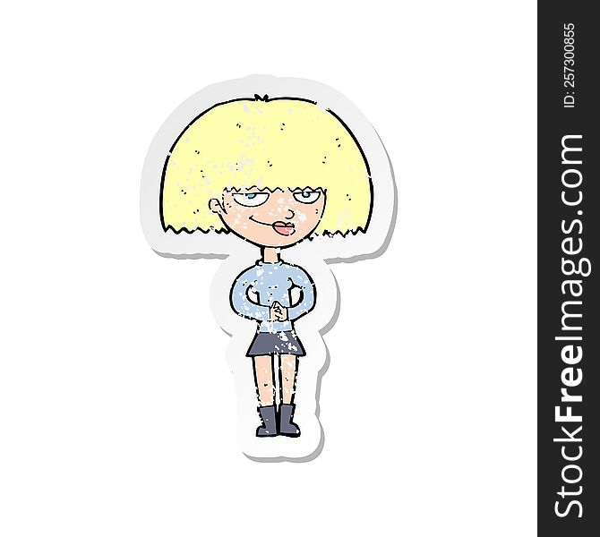 retro distressed sticker of a cartoon sly woman