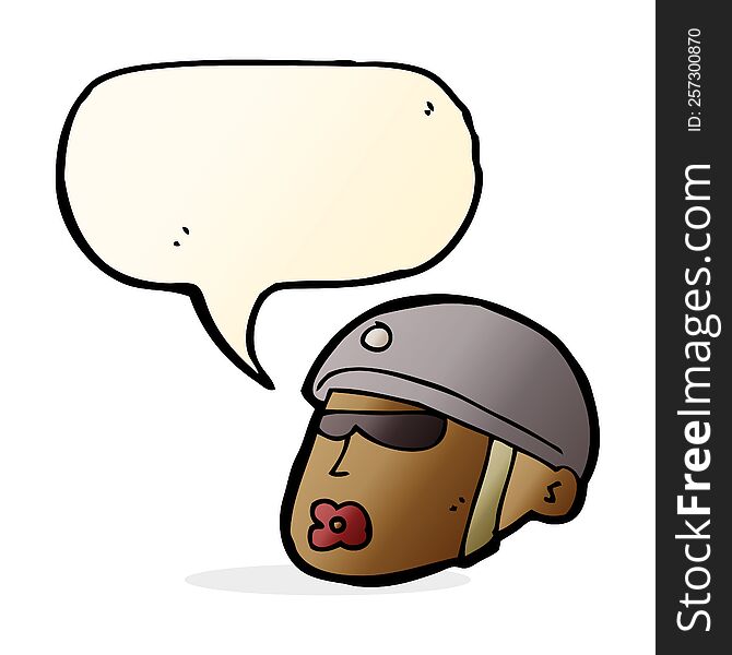 cartoon policeman head with speech bubble