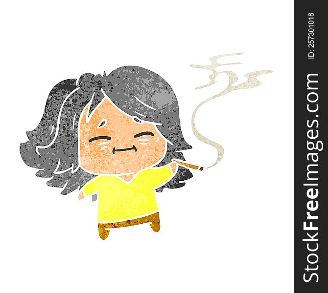 Retro Cartoon Of Cute Kawaii Old Woman