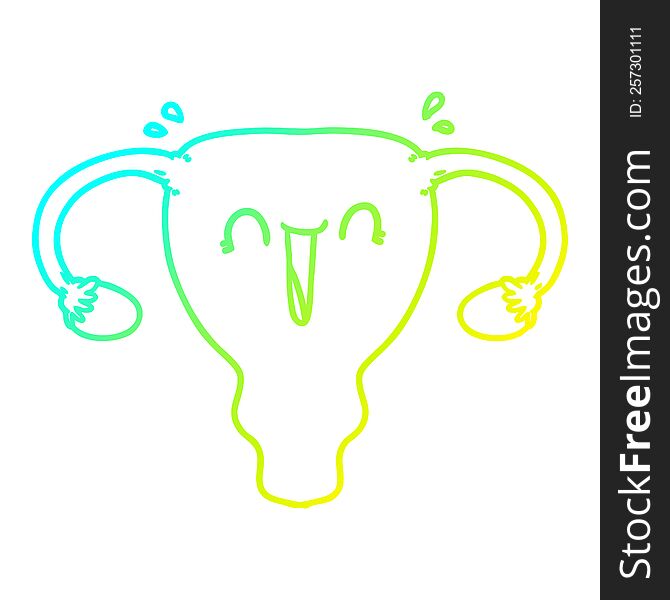 cold gradient line drawing of a cartoon happy uterus