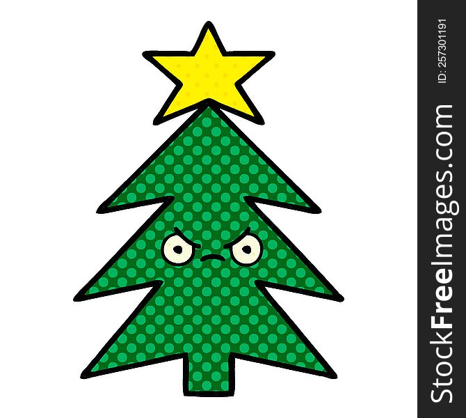 Comic Book Style Cartoon Christmas Tree