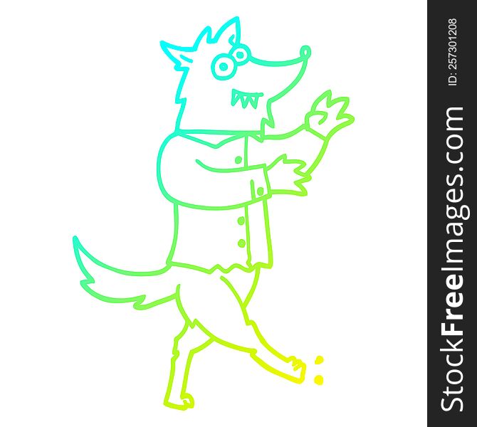 Cold Gradient Line Drawing Cartoon Werewolf
