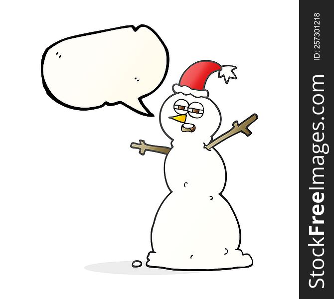 freehand drawn speech bubble cartoon unhappy snowman