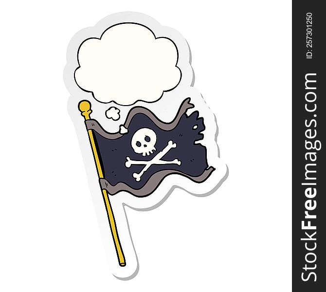 cartoon pirate flag with thought bubble as a printed sticker