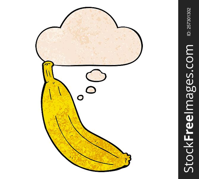 Cartoon Banana And Thought Bubble In Grunge Texture Pattern Style
