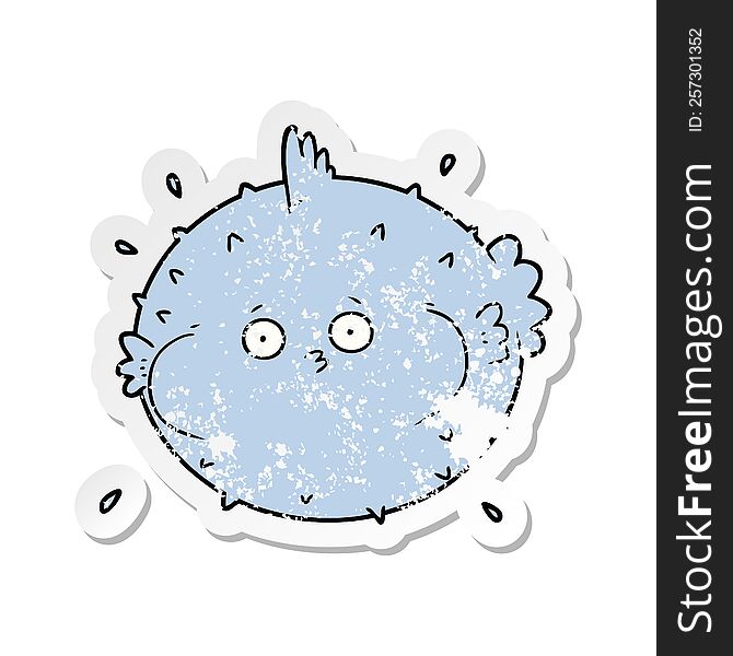 distressed sticker of a cartoon puffer fish