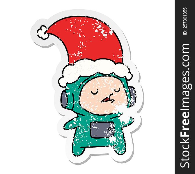 Christmas Distressed Sticker Cartoon Of Kawaii Astronaut