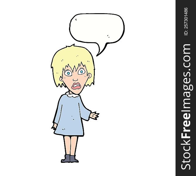 Cartoon Shocked Woman With Speech Bubble