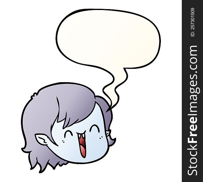 cartoon vampire girl face with speech bubble in smooth gradient style