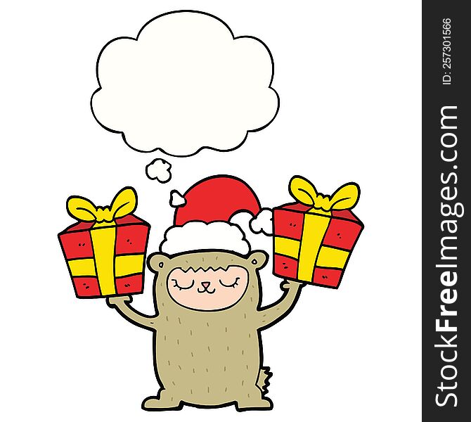 Cartoon Christmas Bear And Thought Bubble