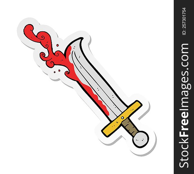sticker of a cartoon bloody sword