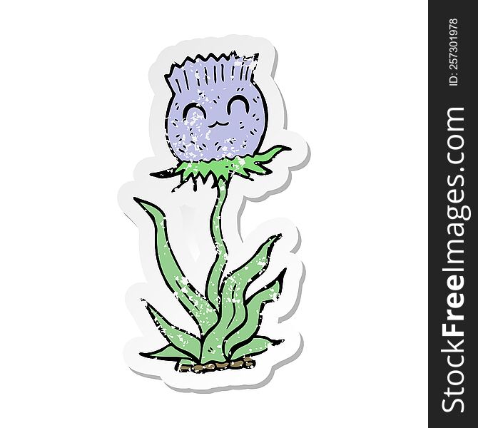 distressed sticker of a cartoon thistle