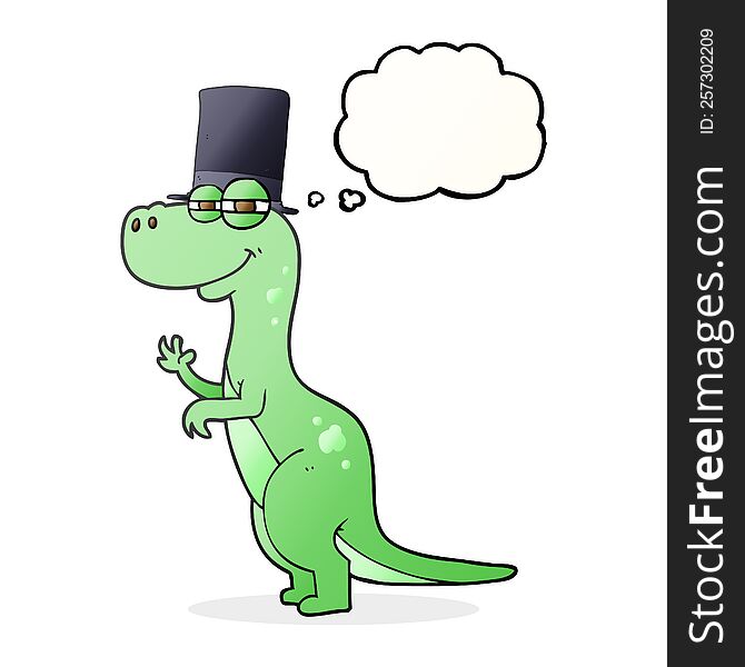 Thought Bubble Cartoon Dinosaur Wearing Top Hat