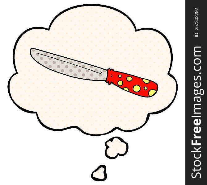 Cartoon Knife And Thought Bubble In Comic Book Style